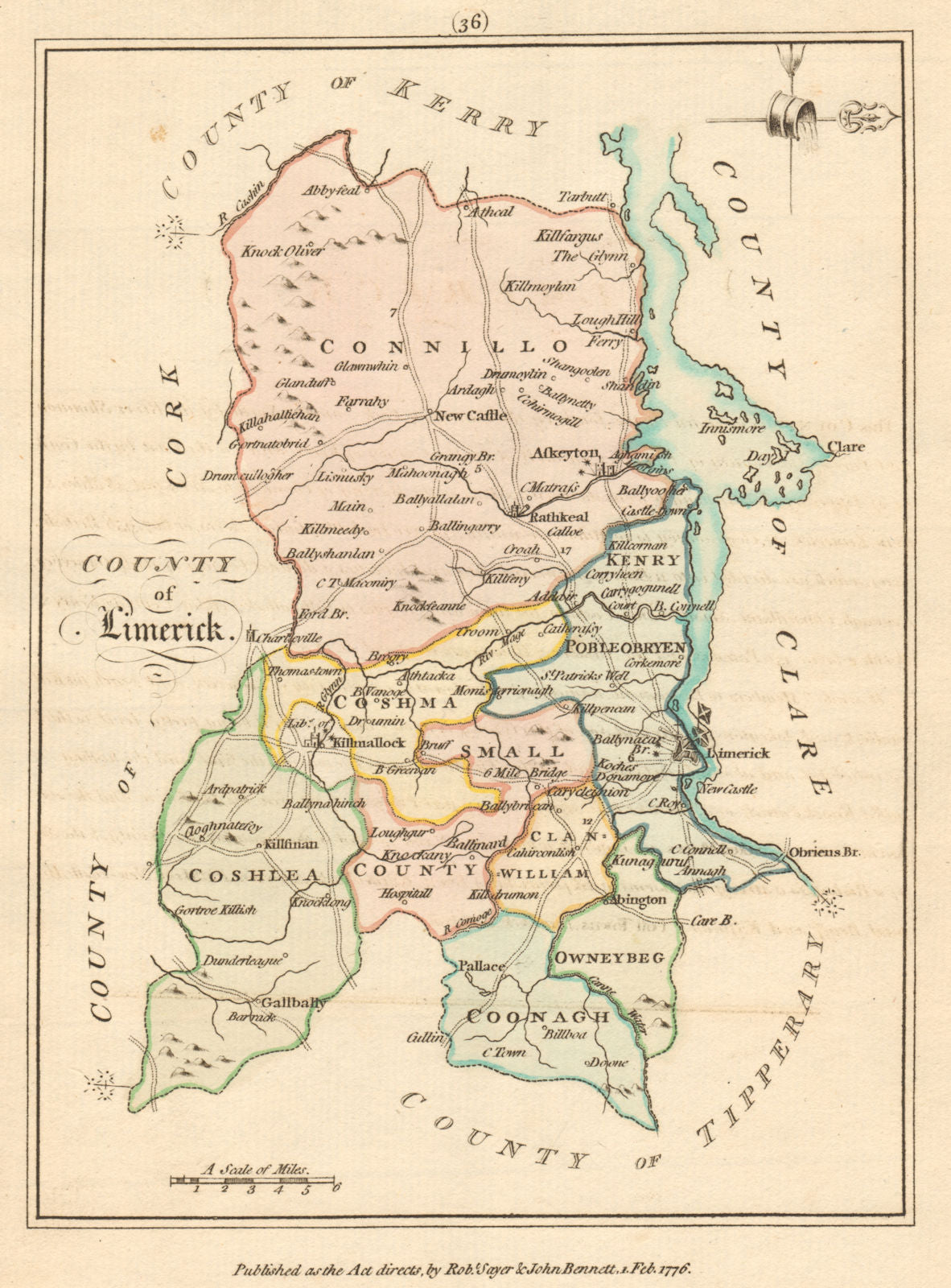 County of Limerick, Munster. Antique copperplate map by Scalé / Sayer 1776
